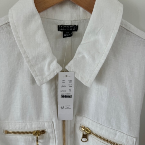 NWT J. Crew White Zip-front linen-blend dress SZ 00 - Picture 5 of 6
